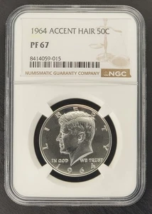 1964 Proof Accent Hair Kennedy Half Dollar NGC PF 67! Very Clean Accented Hair - Picture 1 of 7