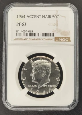 1964 Proof Accent Hair Kennedy Half Dollar NGC PF 67! Very Clean Accented Hair - Image 1 of 4