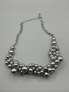 Vintage Ann Taylor Silver Grey Faux Pearl Necklace #911 - Picture 1 of 6