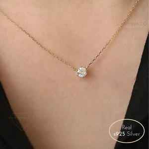 Collana con ciondolo solitario placcato oro 14 carati argento S925 stile elegante - Foto 1 di 6