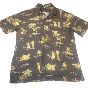 Todd Snyder Shirt Mens Medium Black Aloha Hawaiian Camp Collar Chin Strap - Picture 1 of 9