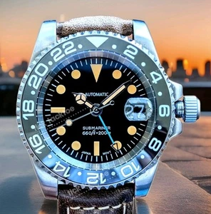 MASSIVE TITAN Automatik GMT Sub Diver schwarz Retro Zifferblatt Mod Uhr 40mm SAPHIR! - Bild 1 von 8