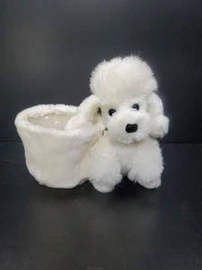 Vintage White Poodle Plush With Attached Basket Bag - Picture 1 of 12