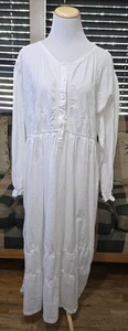 Victorian Era Damen weißes langes Nachthemd Gr. 1X LS bestickt Spitze Schlafkleid - Bild 1 von 16