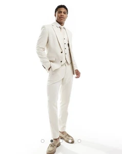 Asos Slim Fit Men’s Suit Jacket and Pants Size 42R 34/32 Pants Stone - Picture 1 of 8