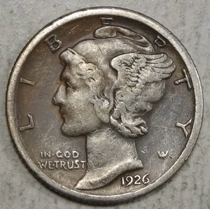 Moneda de diez centavos Mercury 1926-S, extremadamente fina, con descuento mejor fecha 1108-21 - Imagen 1 de 3