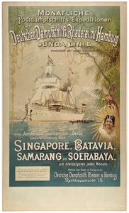 Original Vintage Poster DEUTSCHEN DAMPFSCHIFFS Singapore Steamship Cruise LINEN - Picture 1 of 5
