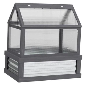 Gartenhochbeet mit Polycarbonat-Gewächshaus, Frühbeet aus Holz grau - Bild 1 von 8