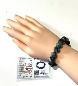 Certified Floral Green Natural Type A Jade Jadeite Carved 12.5MM Beads Bracelet - Picture 1 of 4