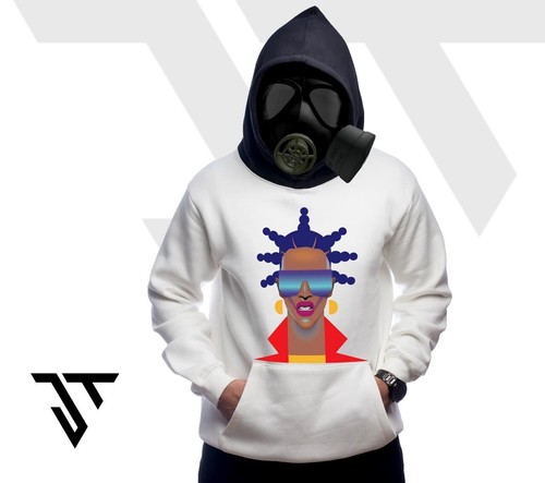 OFF WHITE Jolt Technologies Felpa con cappuccio ShiniQua L + borsa con coulisse cotone ultra premium.