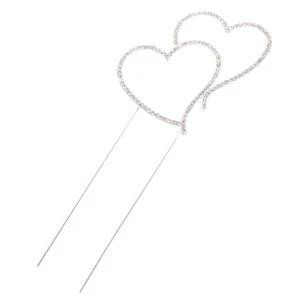 Delicate Sparkling Rhinestones Double Love Heart Shape Wedding Cake Topper Decor - Picture 1 of 12