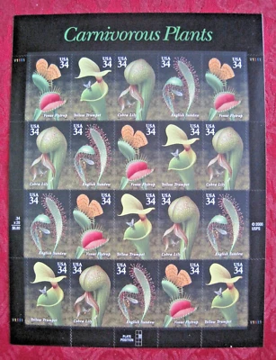 US #3528-31 Carnivorous Plants Full Sheet 20 34¢ Stamps 2001 Mint NH XF - Image 1 of 2