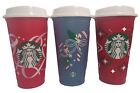 LOT OF 3 Starbucks Drink Tumbler Cups + Lid Limited Edition Holiday Color Change