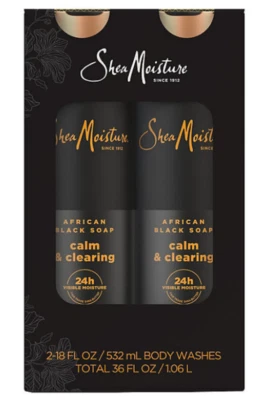 Paquete de 2 jabones corporales calmantes y limpiadores de jabón negro africano Shea Moisture 18 fl. oz/cada uno Foto 1 de 3