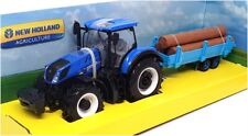 Burago 1/32 Scale 18-44068 - New Holland Tractor & Log Trailer - Blue