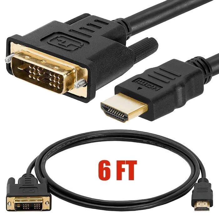 6FT DVI-D 24+1 Pin Male to HDMI Male Video Cable HDTV DVD PC LCD Monitor Laptop - Image 1 of 3