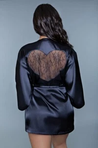 BeWicked Satin Amora Robe Black - Picture 1 of 3