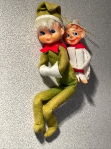 Vintage ~ Japan Christmas Tree Knee Hugger Elves Pixie Ornaments Pair - Picture 1 of 13