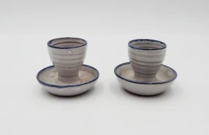 Rineanna Pottery Shannon Ireland Egg Cups Glazed Hand Signed Gray Blue Set 2 - Bild 1 von 7