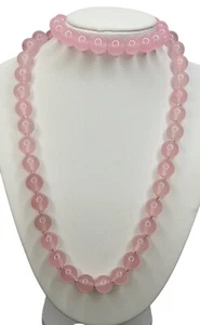 Pink Rose Quartz Necklace And Elasticated Bracelet Set Gemstone From Brazil - Picture 1 of 12