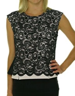 Top de encaje Robert Rodriguez Elina negro manchado/lila talla pequeña usado en excelente estado Foto 1 de 4