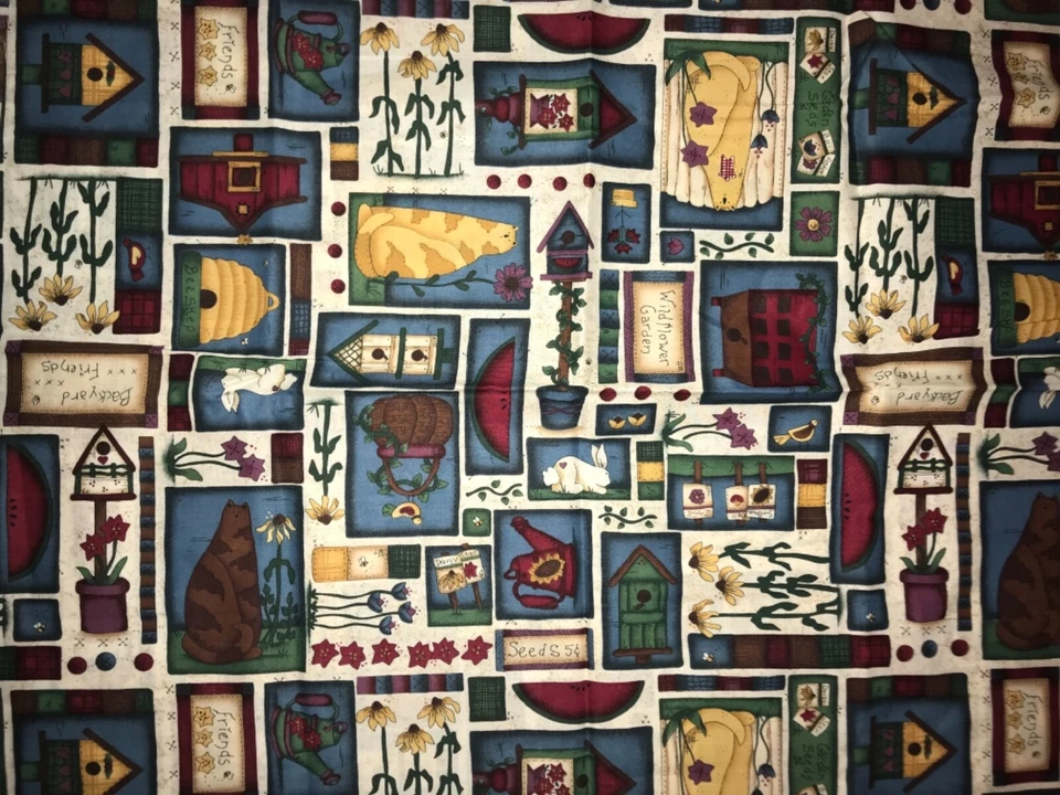 2/3 YD Garden, Cats, Birdhouse, etc Panel SEW, FABRIC by Cranston - Image 1 of 1