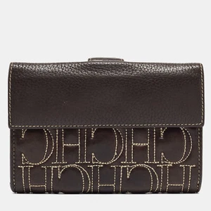 CH Carolina Herrera Choco Brown Monogram Leather Wallet - Picture 1 of 10