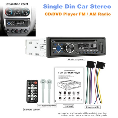 Single Din Car Stereo CD DVD Player Bluetooth FM / AM Radio MP3 Voice Assistant - Image 1 of 4