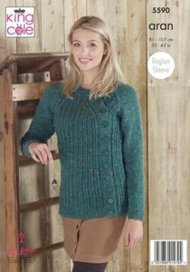 King Cole Aran Knitting Pattern Cardigan and Sweater with Button Band 559 - Picture 1 of 2