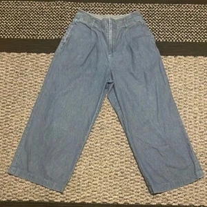 Uniqlo Wide Leg Jeans Sz 27 Gaucho Culotte Y2K Pleats 100% Cotton Festival Retro - Picture 1 of 4