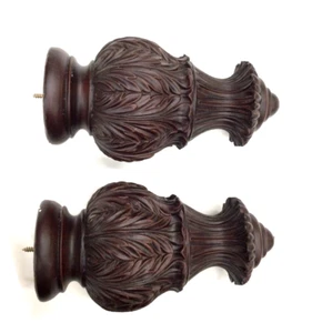 2x Wooden Drapery Curtain Rod Finials Fits 3'' Rod - Screw On - Mahogany - Picture 1 of 7