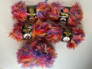 Lot of 5 Lion Brand Fun Fur Stripes Mexicana 57 Yds Each/40g New Red/Orange Fall - Picture 1 of 4
