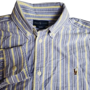 Ralph Lauren Niños XL 18 20 Azul Amarillo Rayas Camisa Abotonada Polo Poni Logo - Imagen 1 de 7
