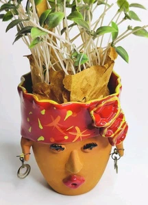 NWT 2006 BIRD BRAIN MINI PLANTER POT #3007 Toniware LOLA 4.5" tall - Picture 1 of 7