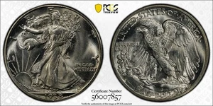 1938-D WALKING HALF DOLLAR PCGS MS65 - Picture 1 of 3