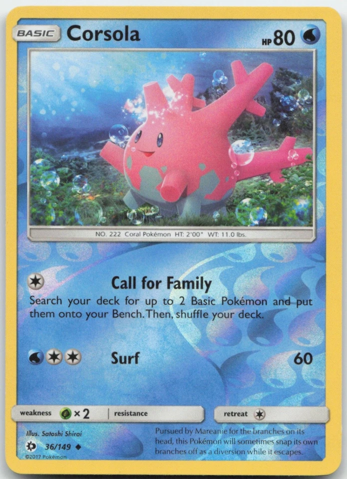 Corsola 36/149 Reverse Holo SSun & Moon Pokemon Card NM - Image 1 of 1
