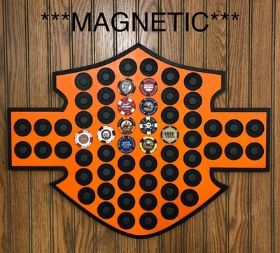 Poker Chip Orange/Black Magnetic Display  Fits 60 Harley-Davidson or Casino chip - Image 1 of 4