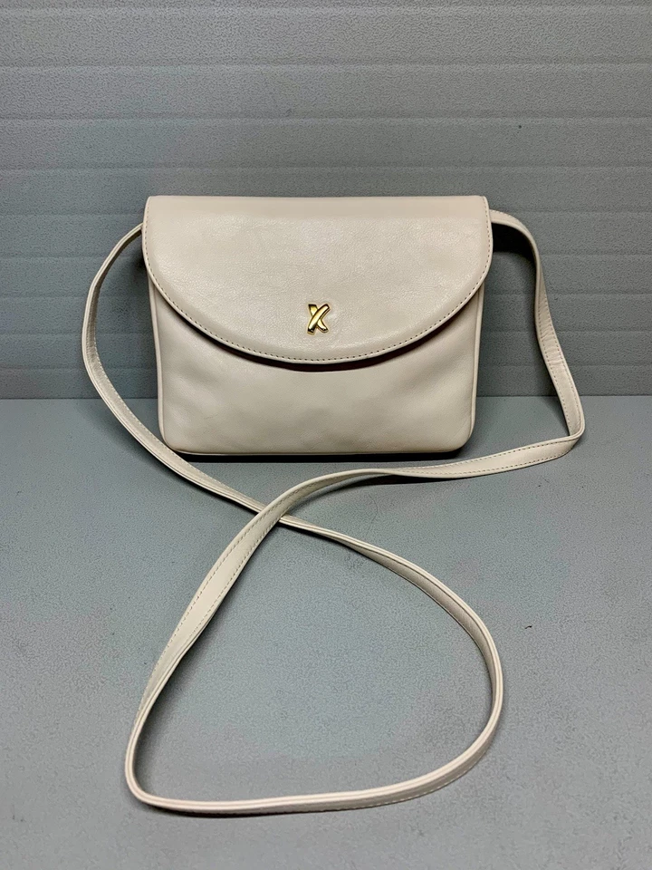 Bolsa tiracolo conversível de couro pequena bege/marfim Cute By Paloma Picasso ~VGUC - Imagem 1 de 4