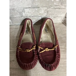 Lucky Brand Women's Leather Suede Mocassin Loafers Size 9 Red Faux Fur Soft - Picture 1 of 6
