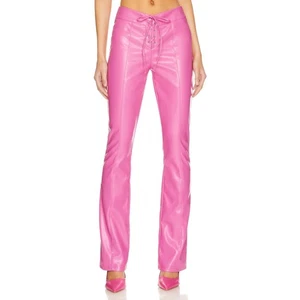 NWT h:ours Revolve Annalise Pant Faux Leather Lace Up in Hot Pink Size Small - Picture 1 of 10