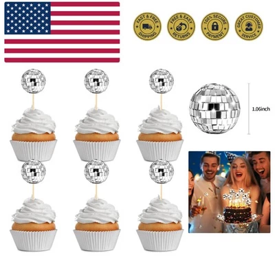 24件装迪斯科球形蛋糕装饰迷你舞蹈蛋糕装饰适用于20世纪70年代Bir... — 第 1/4 张图片