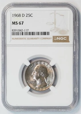 1968 D Washington Quarter MS 67 NGC 25C US COIN - Image 1 of 4