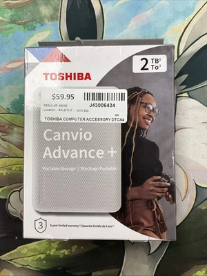 Toshiba Canvio Advance Plus Portable Storage External 2TB Hard Drive White New - Image 1 of 2