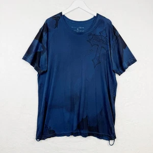 AFFLICTION Thrashed Distressed Grafik T-Shirt Totenkopf Kreuz Engelsflügel blau Herren 2XL - Bild 1 von 10