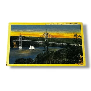 Tarjeta postal Waldo Hancock Bridge Penobscot River Maine tarjeta de lino D330 - Imagen 1 de 2
