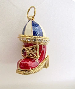 ONE OF A KIND STERLING SILVER 925 & 24K GOLD ENAMELED PENDANT CHRISTMAS STOCKING - Picture 1 of 12