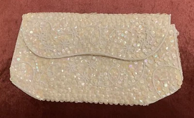 La Regale White Sequin Bag, Clutch, Purse, Made in Japan with American Sequins - Image 1 of 4