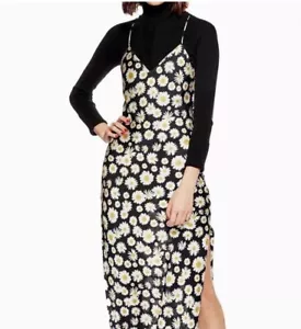 BNWOT TOPSHOP black daisy floral print silky satin leg split maxi dress size 10 - Picture 1 of 5