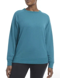 NWT Jockey Women's XS Oversize Rib Detail Crew Sweatshirt Deep Lake Fleece NEW - Picture 1 of 7