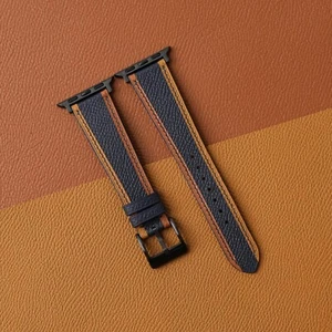 Tricolor Navy Epsom Leather Apple Watch Band 38mm 40mm 41mm 42mm 44mm 45mm - Picture 1 of 9